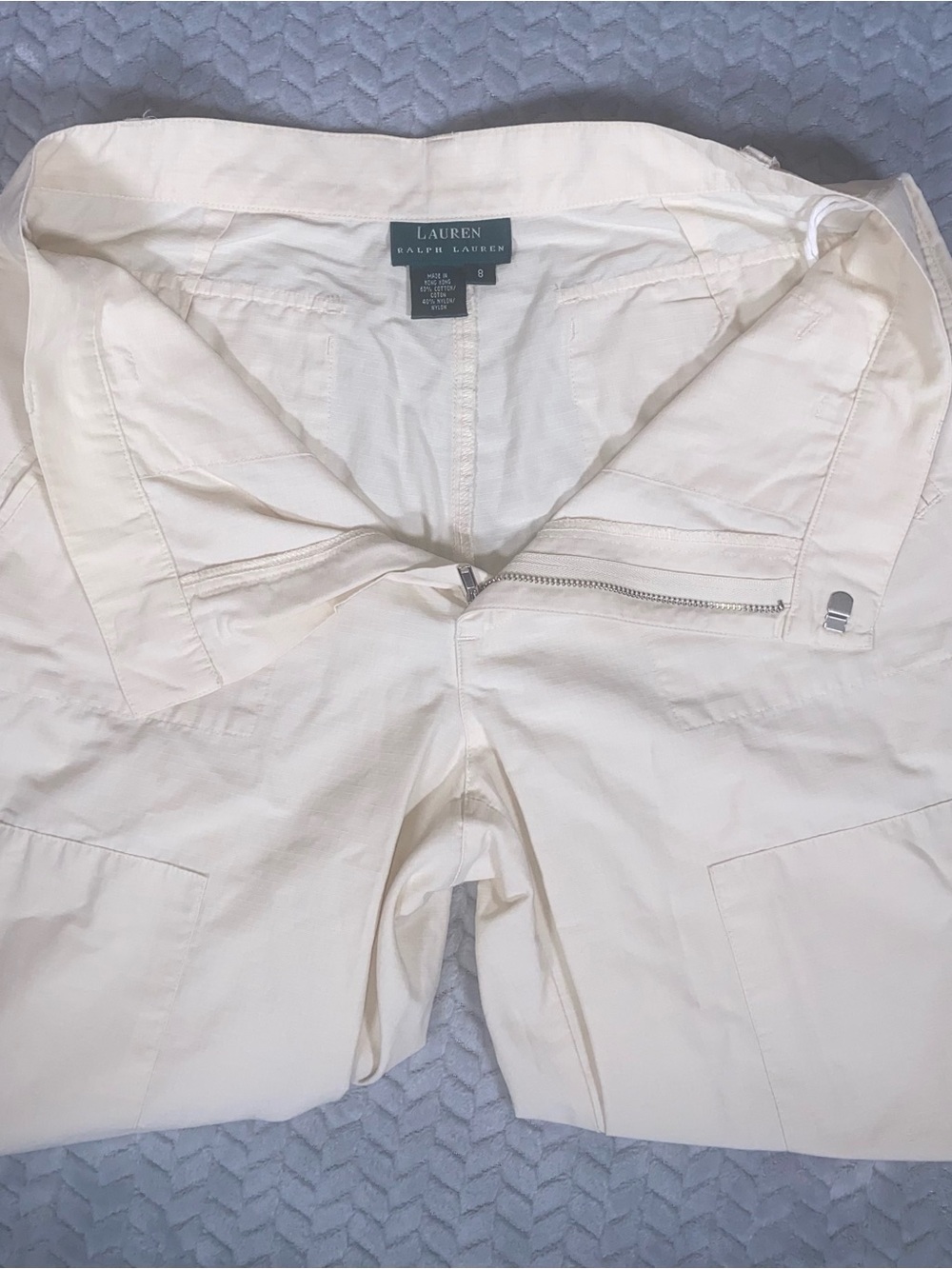 RALPH LAUREN CROP CARPENTER CROP PANTS WITH POCKETS SIZE 4 Ivory Zipper Pockets - Picture 6 of 11